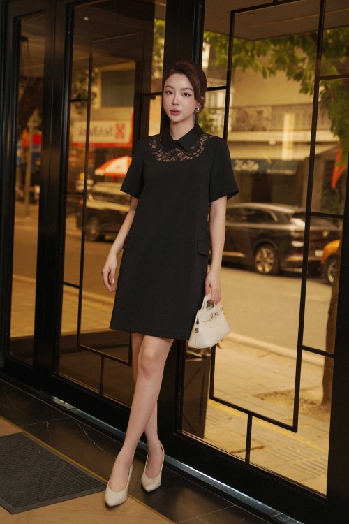Sixdo Black Woven Loose Dress